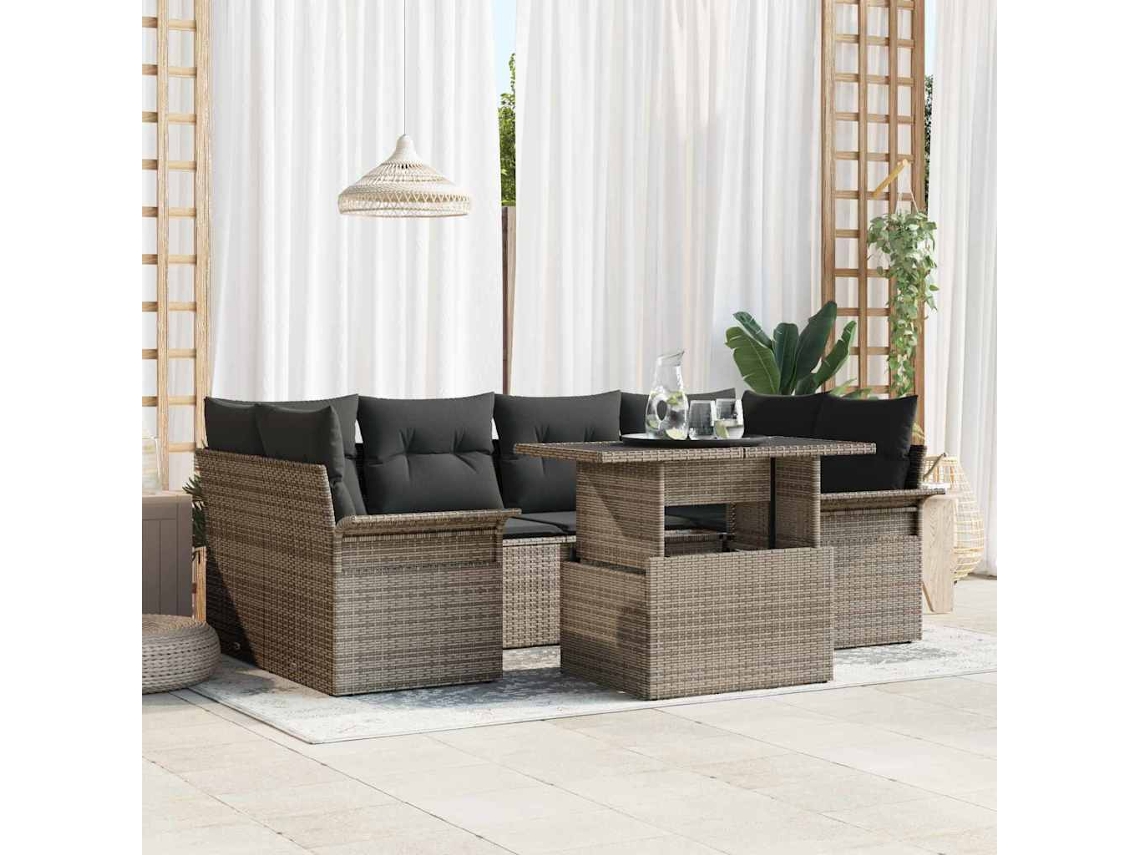 Vidaxl Conjunto De Sofá De Jardim 7 Unid. Cinzeto