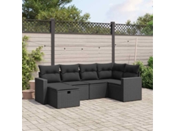 Vidaxl 6 Pcs Conjunto Sofás De Jardim C/ Almofadões Vime Pe Preto