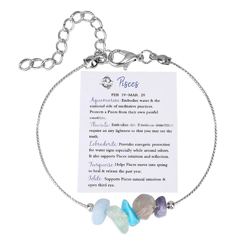 Pulseira Com Os 12 Signos Do Zodíaco Para Mulheres (peixes), Pulseira De Cristal Natural.