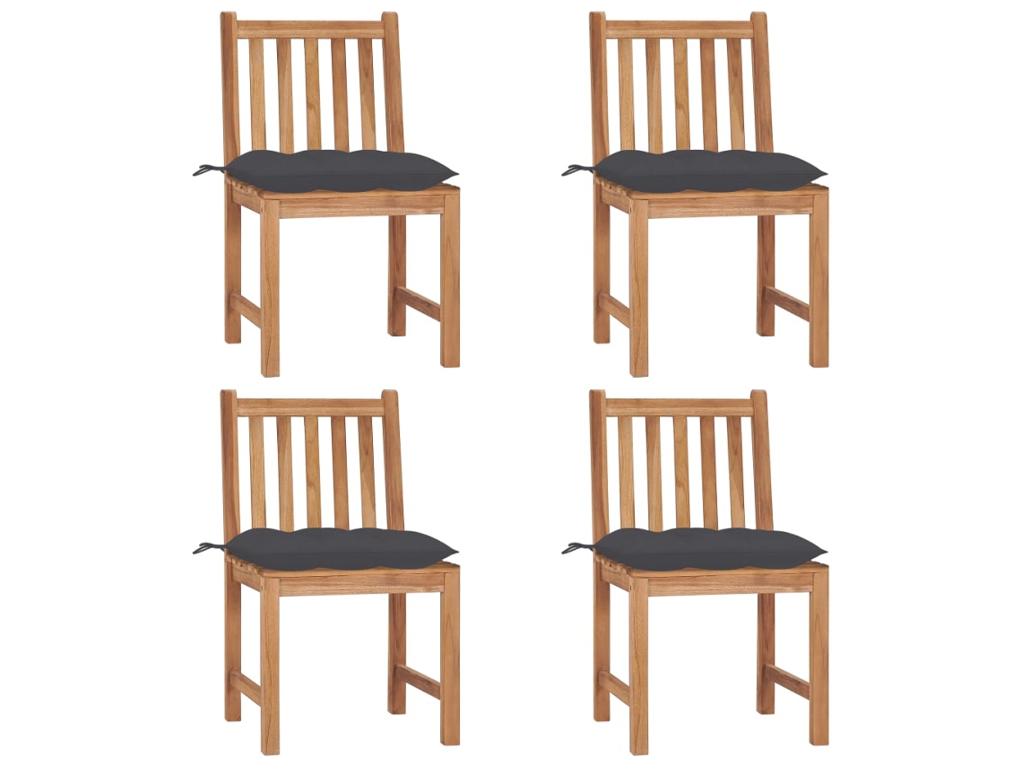 Vidaxl Cadeiras De Jardim C/ Almofadões 4 Pcs Madeira De Teca Maciça