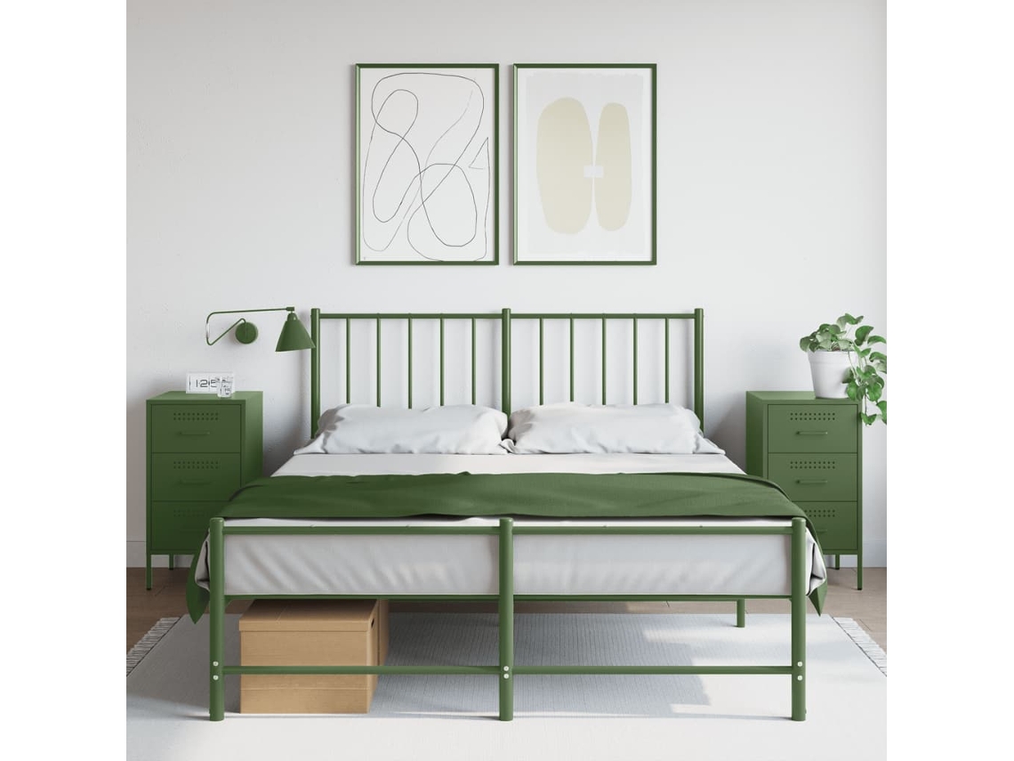 Vidaxl Mesas De Cabeceira 2 Pcs 36x39x68 Cm Aço Verde-azeitona