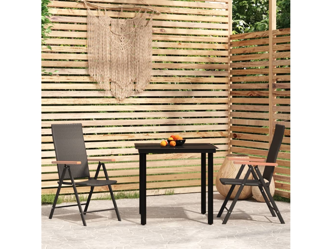 Vidaxl 3 Pcs Conjunto De Jantar Para Jardim Preto
