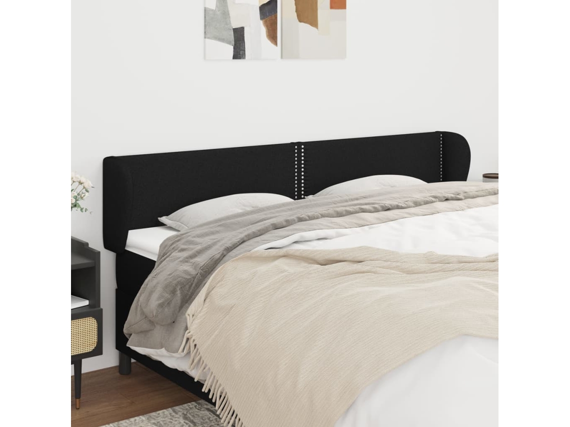Vidaxl Cabeceira De Cama C/ Abas Tecido 163x23x78/88 Cm Preto