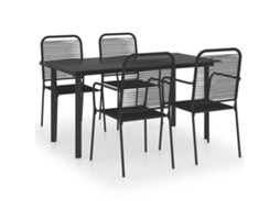 vidaXL 5 pcs conjunto de jantar para jardim vidro e aço preto