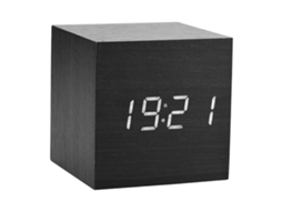 Reloj de mesa digital de madera con control por voz, pantalla LED, temperatura, negro | S/MARCA