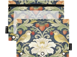 Pasta De 3 Argolas William Morris Red Strawberry Bird Com Janela Transparente E Capa Flexível Em Várias Cores, Com 3 Furos