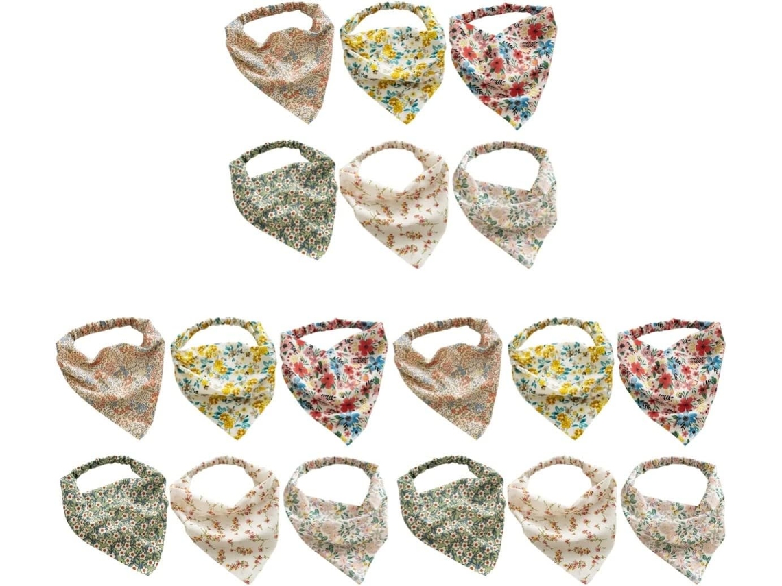 Conjunto De 18 Peças De Lenços Elásticos Florais Para Cabeça, Estilo Turbante Vintage, Com Formato Triangular