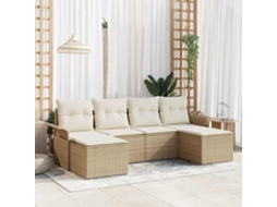 Vidaxl Conjunto De Sofá De Jardim 6 Unid. Bege Vime Pe