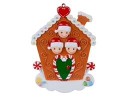 Enfeite de árvore de Natal família casa amarela em resina decoração natalícia LAXISCREED