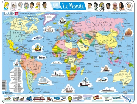Puzzle LARSEN La-K1-Fr de Moldura 107 Peças Mapas