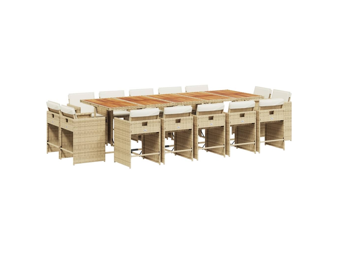 Conjunto de Jantar 15 Pcs para Jardim com Almofadões Vime Pe Bege MAISON EXCLUSIVE (15 pcs)