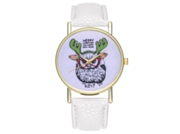 Relógio de pulso masculino de quartzo com pulseira de couro, estampa animal, branco, ideal para presente.
