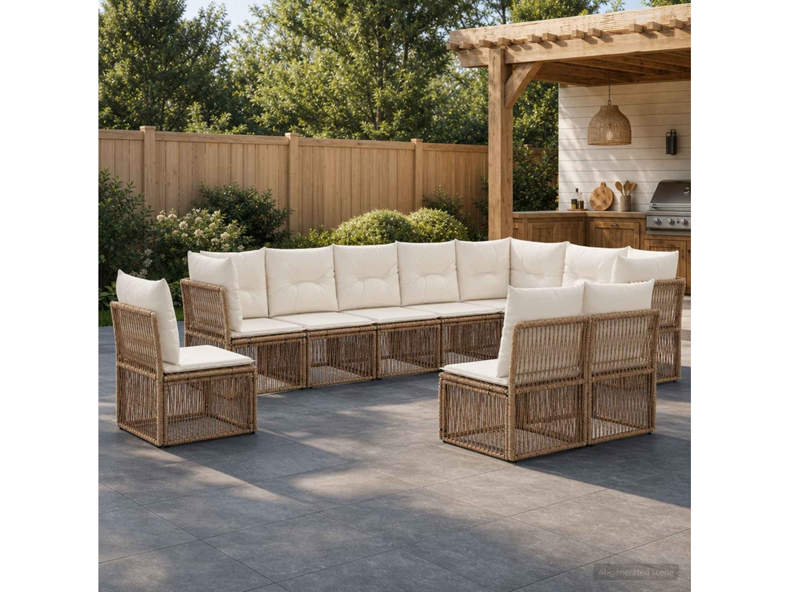 Vidaxl Conjunto De Sofá De Jardim 10 Unid. Bege Vime Pe