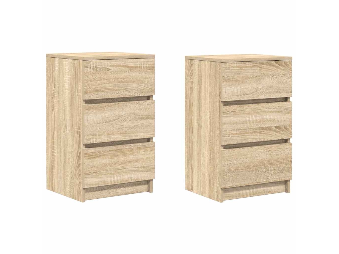 Conjunto de 2 Mesas de Cabeceira MAISON EXCLUSIVE com 3 Gavetas (39x35x65 cm) Carvalho Sonoma