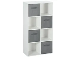Estante para Livros de 8 Cubos com Cestos Removíveis 61.5x30x121.6 Cm Branco e Cinza