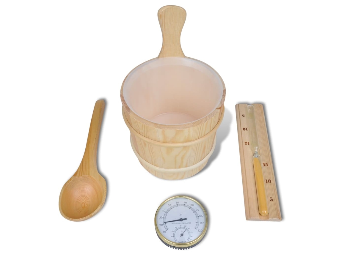 Vidaxl 5 Pcs Acessórios Sauna Balde/colher/ampulheta/termo-higrómetro