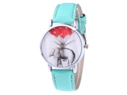 Relógio de Quartzo com Pulseira de Couro Padrão de Elefante Universal Estilo Simples (verde Menta)