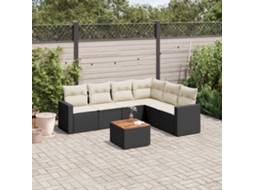 Vidaxl 7 Pcs Conjunto de Sofás P/ Jardim C/ Almofadões Vime Pe Preto