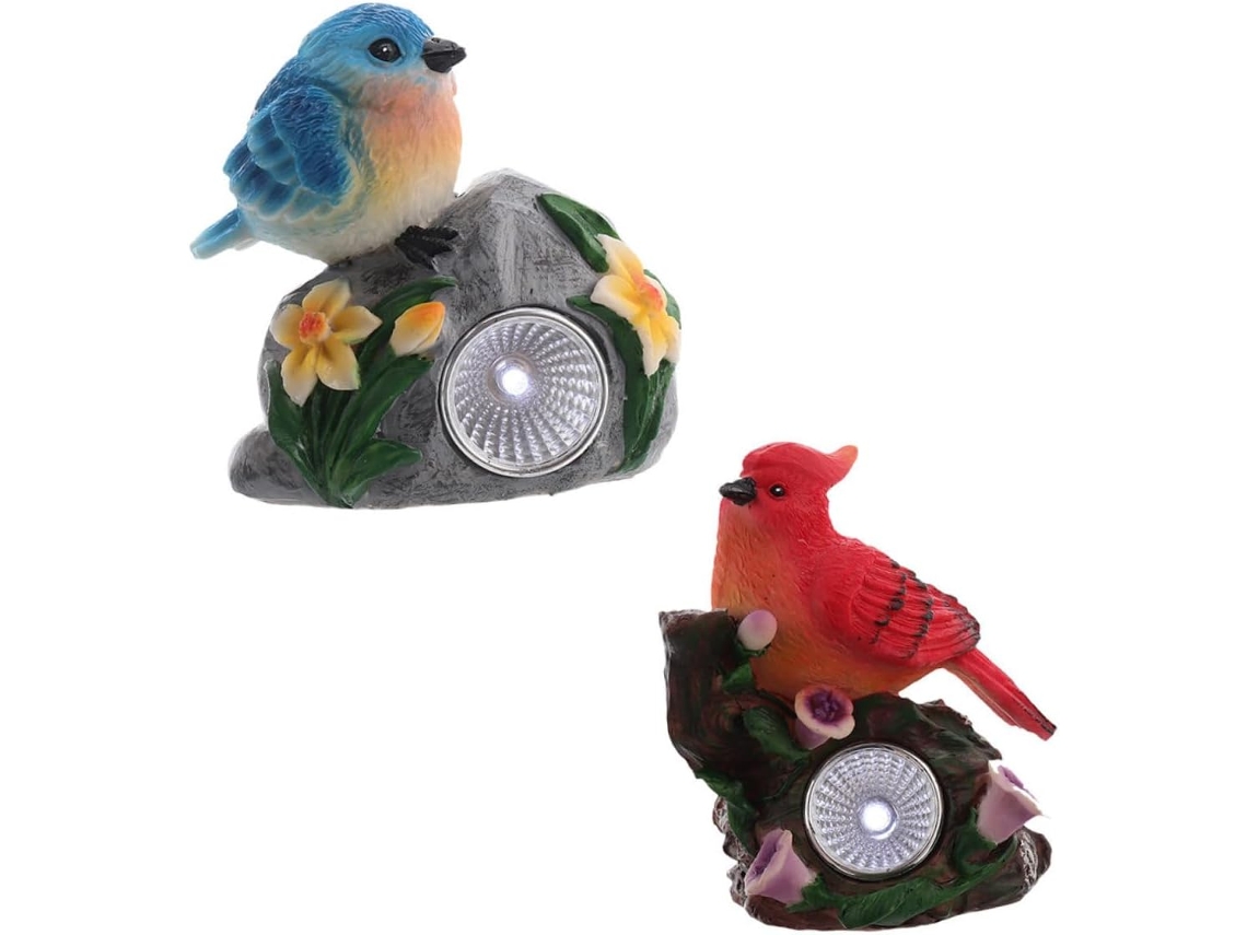Conjunto De 2 Peças De Pássaros Decorativos Solares Para Jardim, Estátua De Resina Com Luz Noturna,