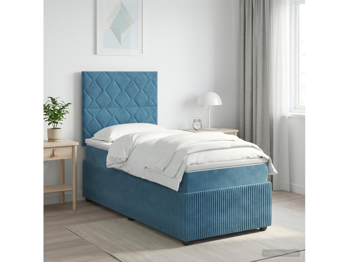 Vidaxl Cama Box Com Led E Colchão Azul 90 X 200 Cm Veludo