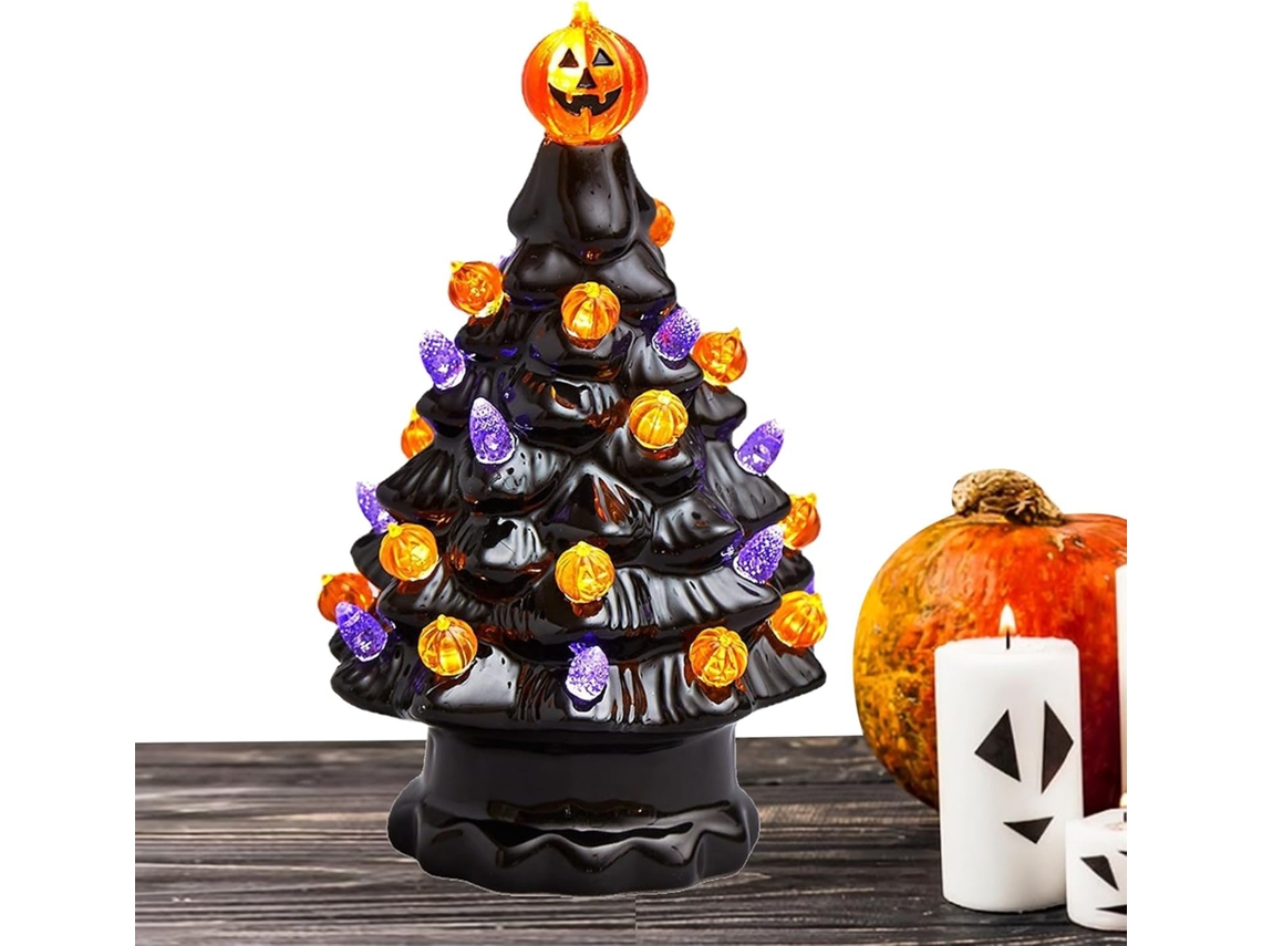 Centro de mesa de cerâmica em formato de árvore de Halloween Preta Com Lâmpadas |
