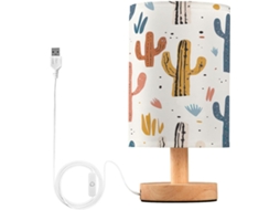 Abajur De Cabeceira Em Aquarela Com Estampa De Cacto, Portas De Carregaje USB C, Luminária De Mesa Cabeceira, Luminária