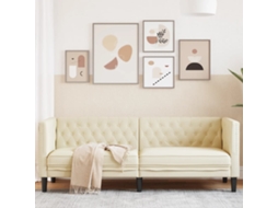 Vidaxl Sofá Chesterfield 3 Lugares Couro Artificial Creme