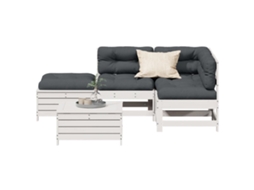Vidaxl 5 Pcs Conj. Lounge De Jardim C/ Almofadões Pinho Maciço Branco