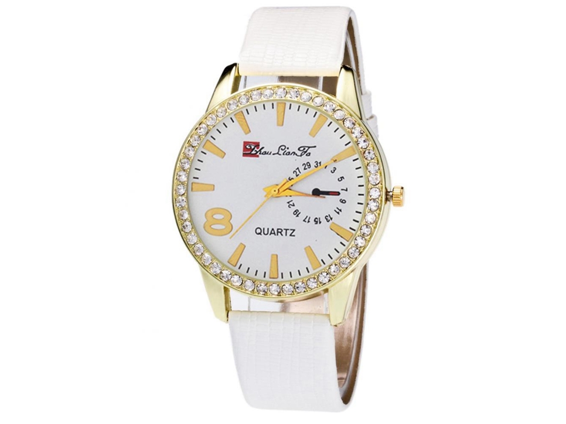 Reloj Analógico De Cuarzo Con Correa Pu Y Piedras Strass Zhoulianfa Lover Fashion (blanco)