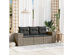 Vidaxl 3 Pcs Conjunto Sofás De Jardim C/ Almofadões Vime Pe Cinzento