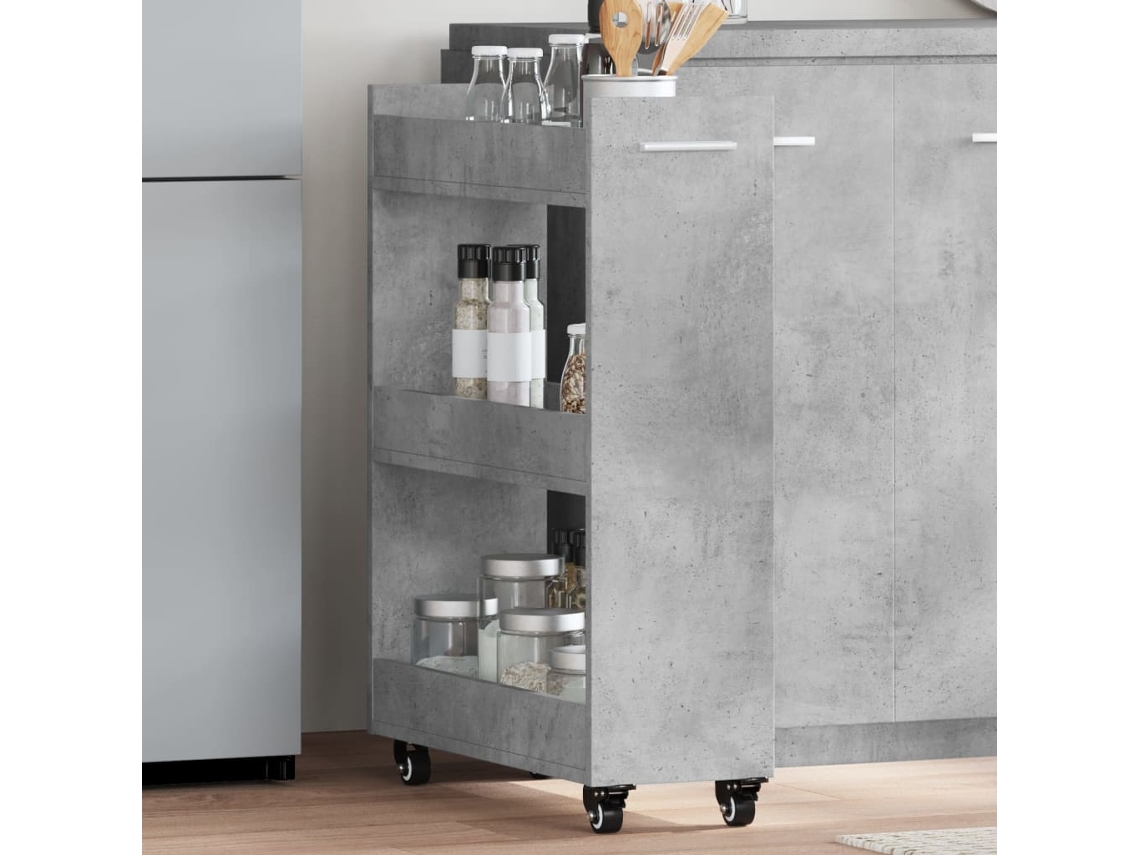 Vidaxl Armário C/ Rodas 60x22x79 Cm Derivados De Madeira Cinza Cimento