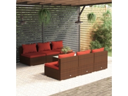 Vidaxl 7 Pcs Conjunto Lounge Jardim C/ Almofadões Vime Pe Castanho