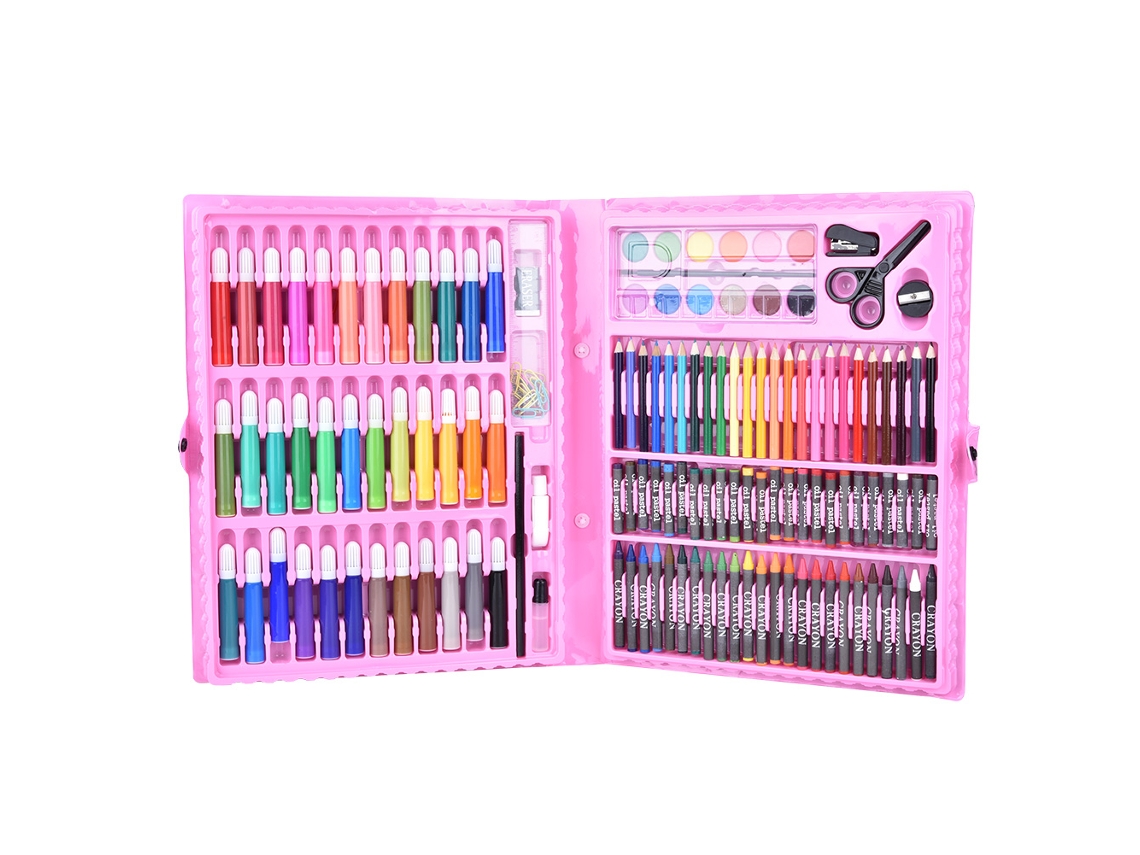 Conjunto 150 Lápis de Cor Pastéis Óleo e Canetas Água Rosa