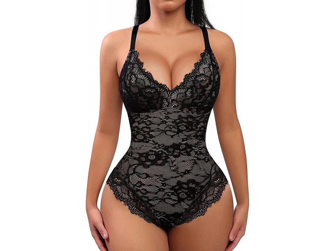 2026-body Suits Para Mulher Shapewear De Controle Abdominal Com Decote V E Luvas Ajustáveis Uko Medium Negro