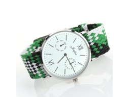 Relógio de Pulso Étnico de Quartzo com Pulseira Tecida Unissex Branco Verde