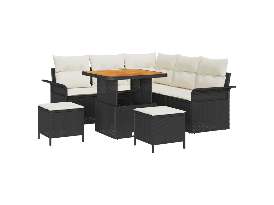 Conjunto 8 De Sofá De Jardim Com Almofadas Vidaxl Preto Rattan Acácia