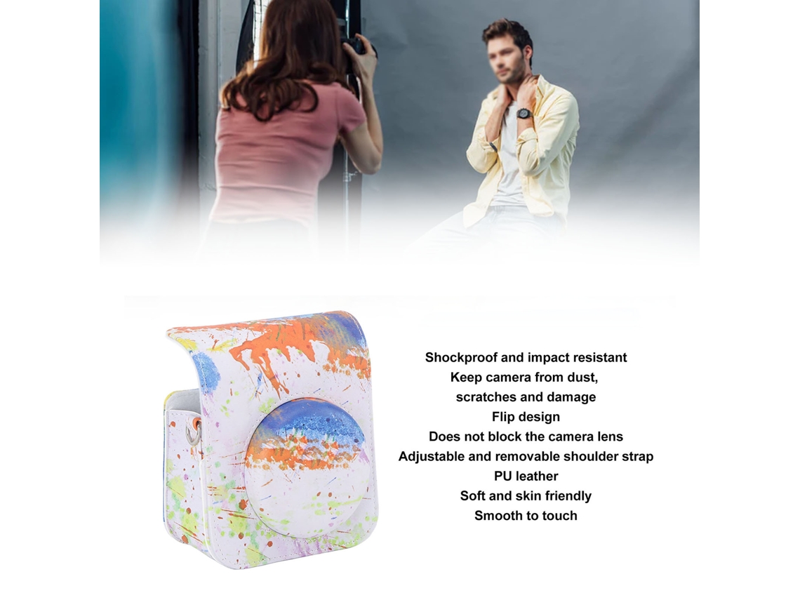 Funda Protectora De Couro Pu Para Fujifilm Instax Mini 12 Com Correia Ajustável De Ombro Estampado Em Acuarela
