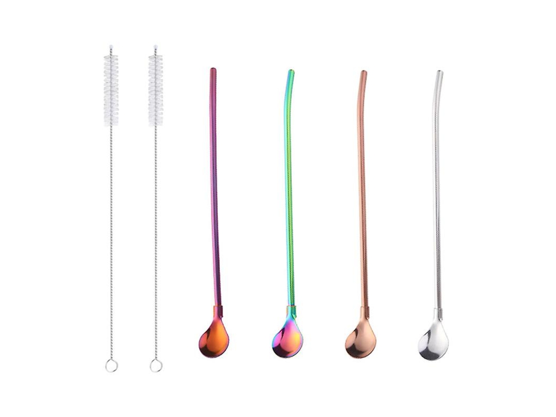 6pcs Colher De Palha De Aço Inoxidável