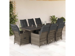 Vidaxl 9 Pcs Conjunto Bistrô De Jardim C/ Almofadões Vime Pe Cinzento