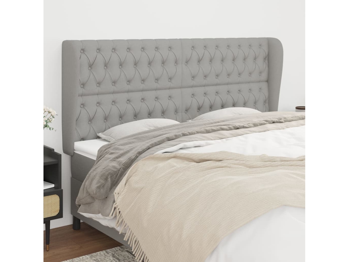 Cabecero con Alas de Tela 183x23x118/128 Cm Gris Claro