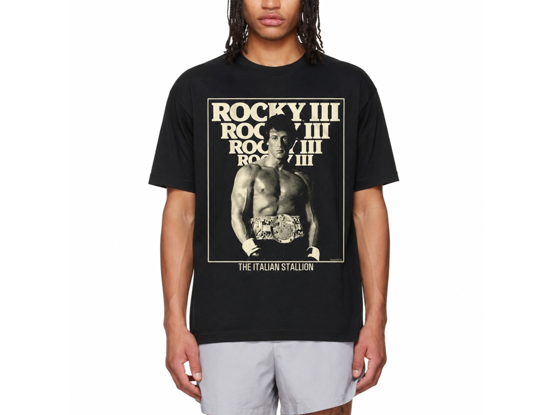 Rockinstone Rocky Movie 3 Italian Stallion Black Adult T-shirt Size:m