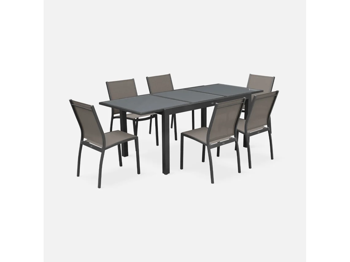 Conjunto De Jardim Com Mesa Extensível Em Alumínio Com 6 Cadeiras, Cinza E Cinza Taupe