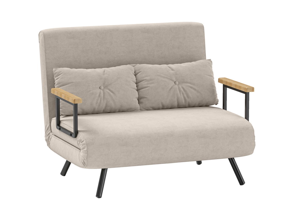 Sofá cama 3 em 1 veludo 102x73x81cm em branco creme com encosto ajustável e 2 almofadas | S/MARCA