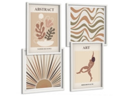 Composição De Quadros Abstrações Vegetais Estilosas Espelharte (4 Peças)