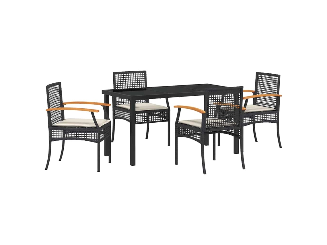Conjunto de Jantar para Jardim 5 Pcs - Móveis de Jardim para Refeição Preto Vime Pe HARLANV1