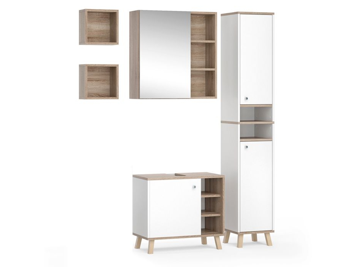 Conjunto de móveis de banheiro Vicco Senyo, Branco, 4 peças, com armário alto