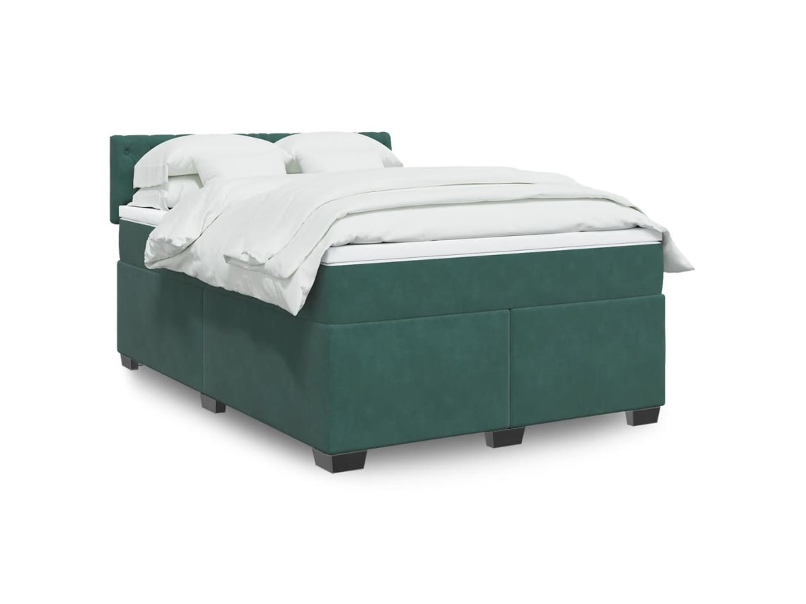 Cama Com Molas/colchão 140x200 Cm Veludo Verde-escuro