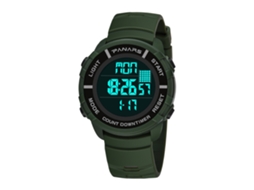 Relógio esportivo masculino Panars luminoso e à prova d'água com duplo fuso horário e calendário, verde militar.