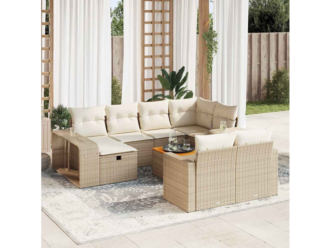 Vidaxl 11 Pcs Conjunto Sofás De Jardim C/ Almofadões Vime Pe Bege