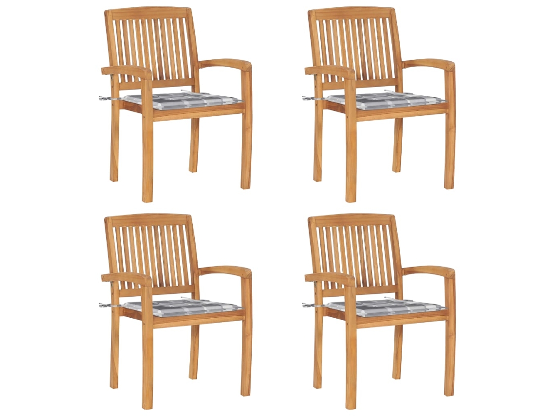 Vidaxl Cadeiras De Jardim Empiháveis C/ Almofadões 4 Pcs Teca Maciça